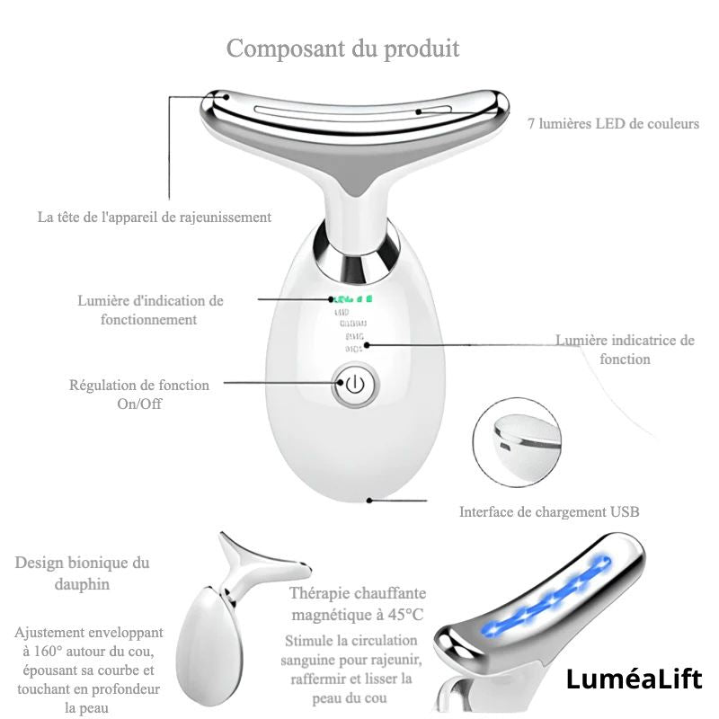 LuméaLift-Appareil de Beauté Cou EMS & LED Effet Lifting Naturel & Raffermissant